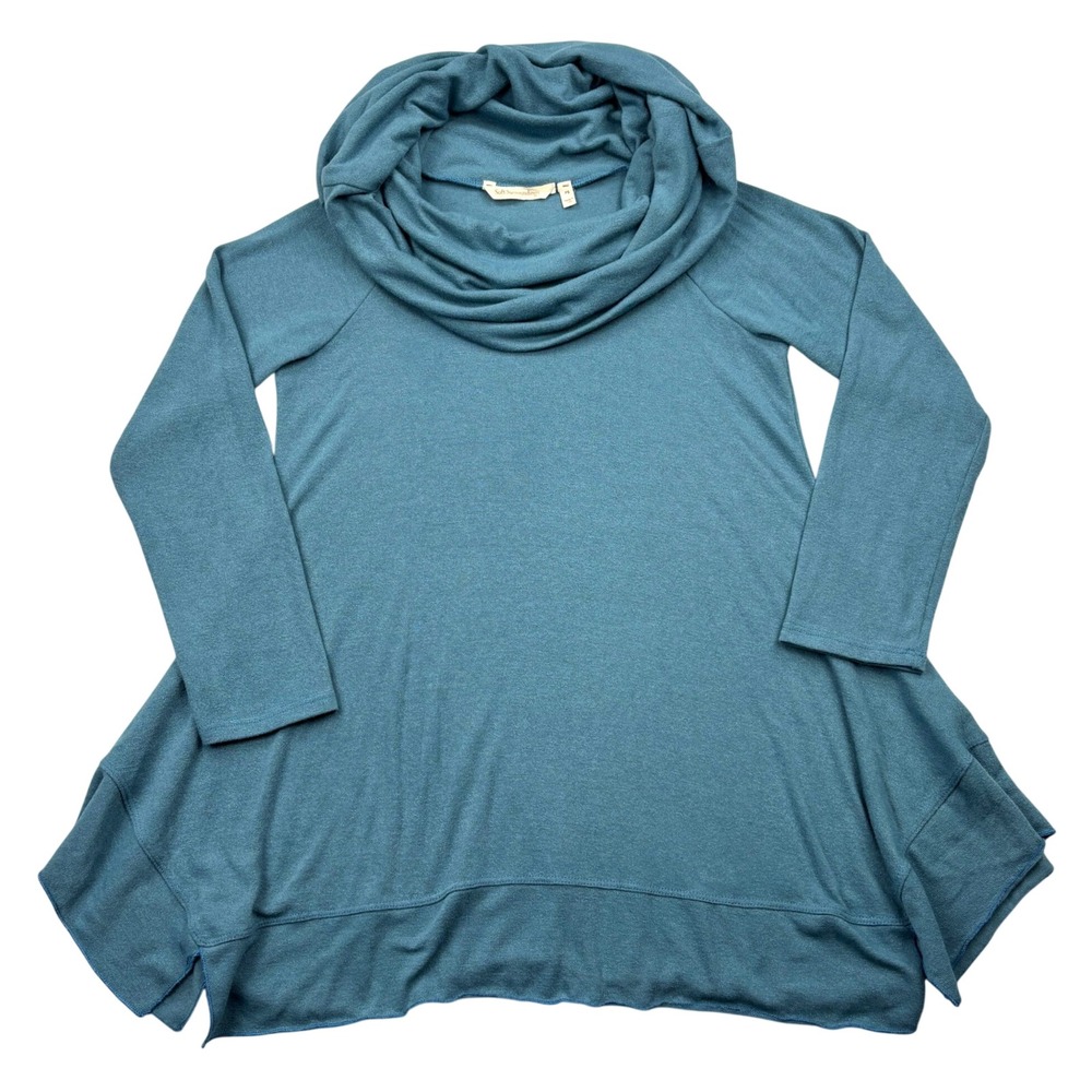 Soft Surroundings Tunic Sweater Womens Petite Small Slate Blue Cowl Neck Flared